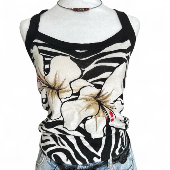Zebra Print Women's Top with Floral Design - Picture 1 of 6